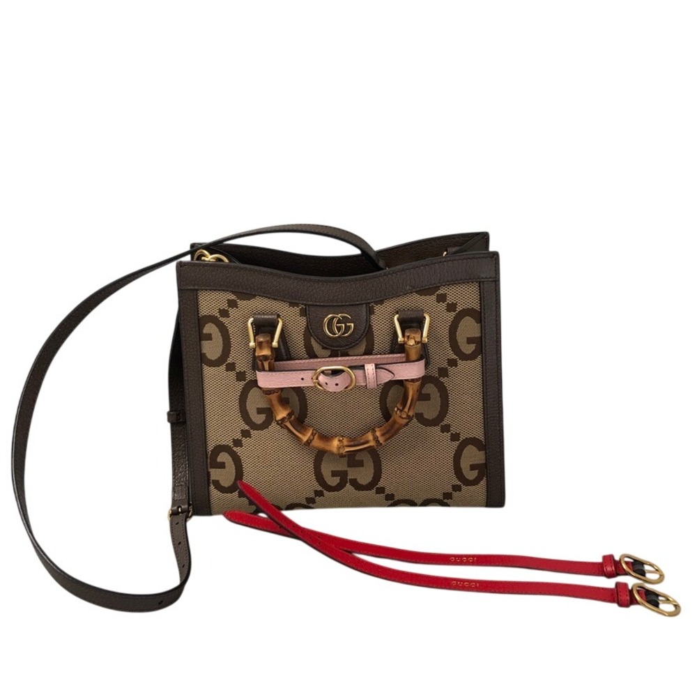 Gucci Diana Small Tote Bag Brown Jumbo GG Canvas Bamboo Handles Excellent
